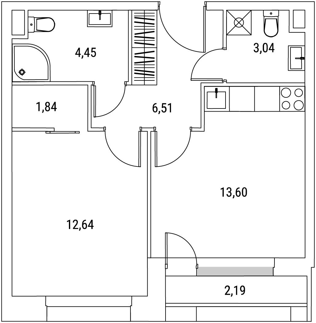 ЖК «ALIA (АЛИА)» в районе СЗАО от официального застройщика ASTERUS. Планировка 1к-квартиры | Naydikvartiru.ru