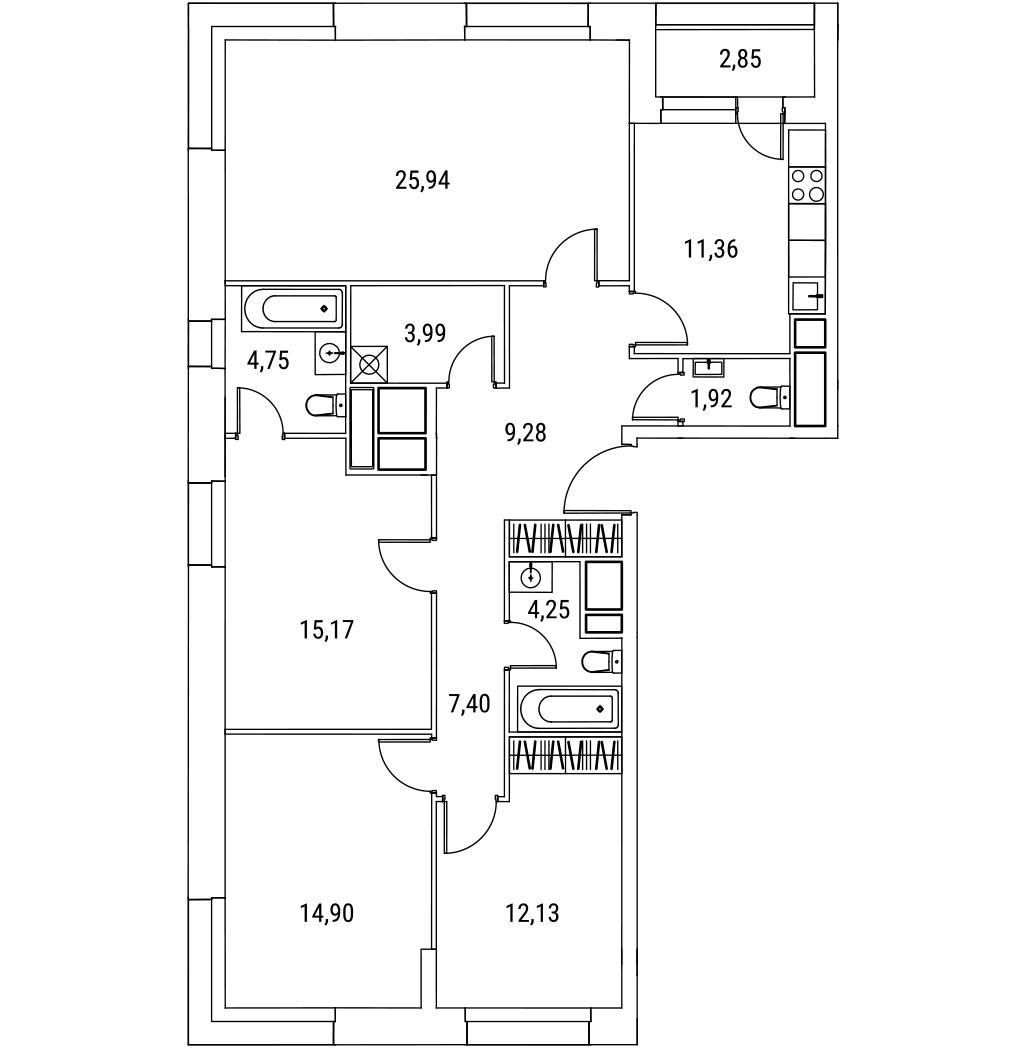 ЖК «ALIA (АЛИА)» в районе СЗАО от официального застройщика ASTERUS. Планировка 4к-квартиры | Naydikvartiru.ru